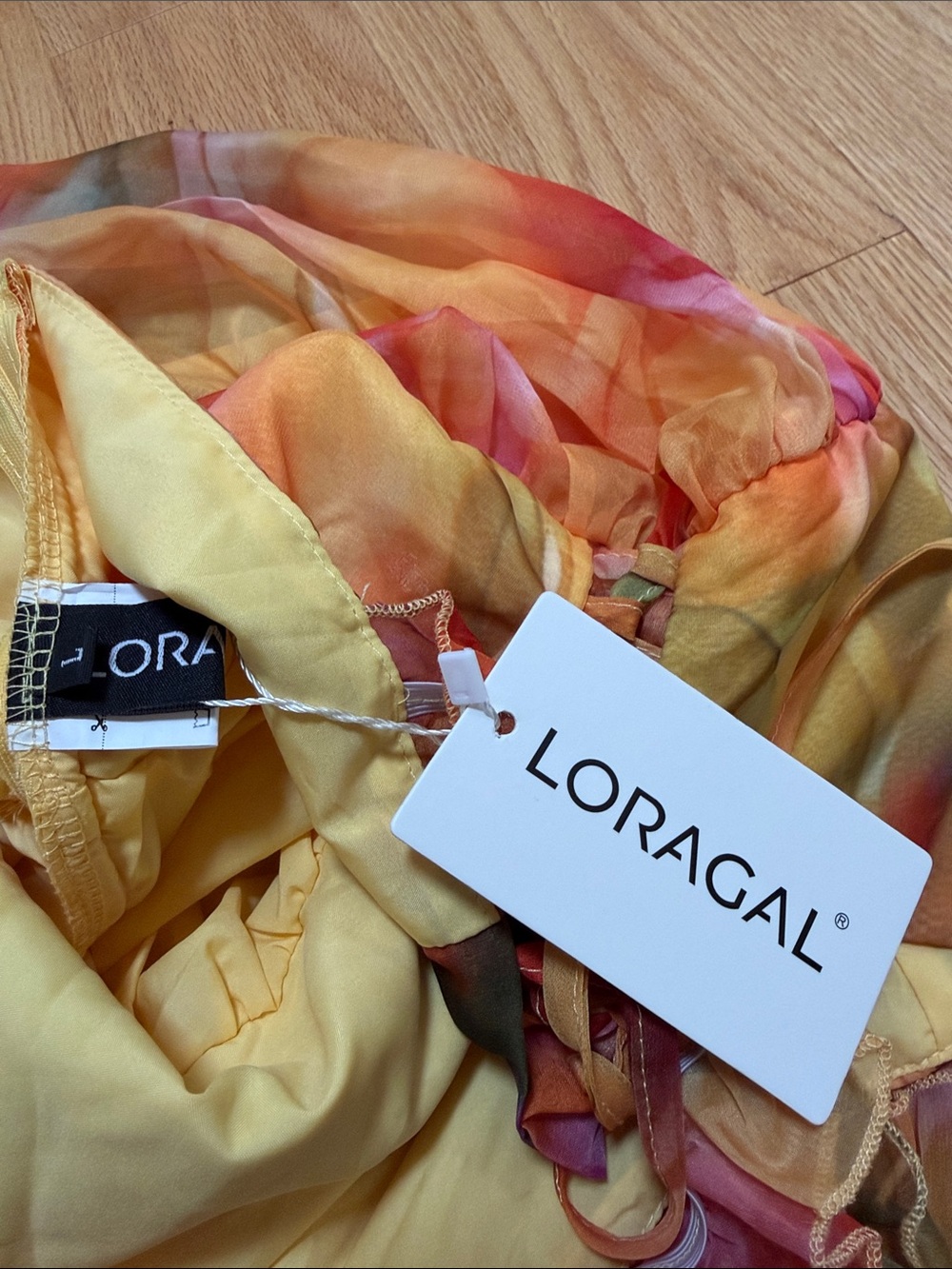 New! Loragal large watercolor chiffon front lace up maxi dress . - Picture 9 of 11